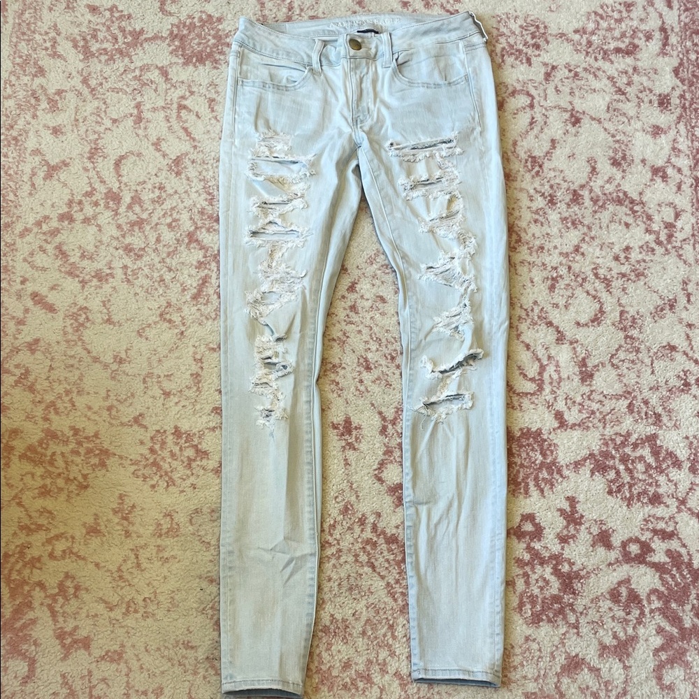 American Eagle Outfitters Light Blue Distressed Skinny Jeans